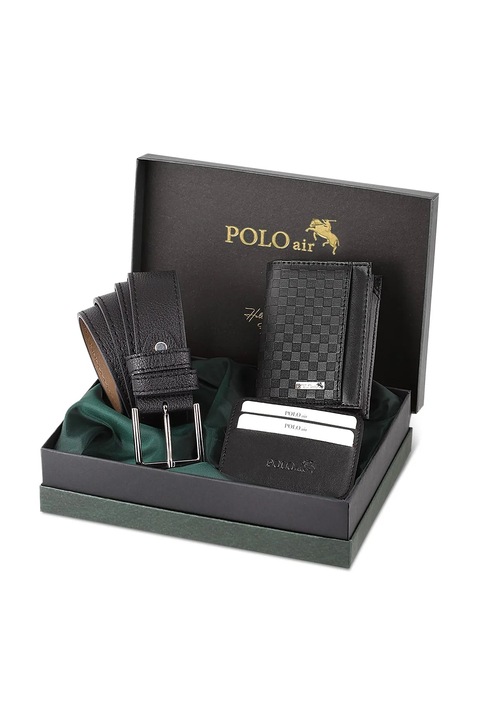 Мъжки комплект, POLO Air, Портфейл каре, Колан, черен