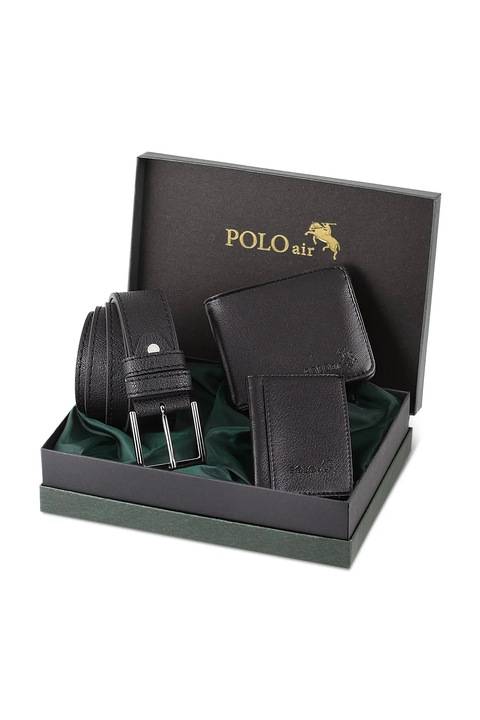 Мъжки комплект, POLO Air, Портфейл, Колан, черен