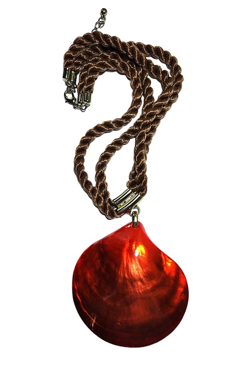 Colier cu Scoica Rosie mare, snur catifea mari, Rosu, 9 cm