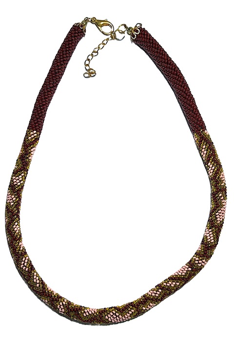 Colier Handmade Unicat din Margele Piele de Sarpe, margele Myiucki, Maro-Verde, 50 cm