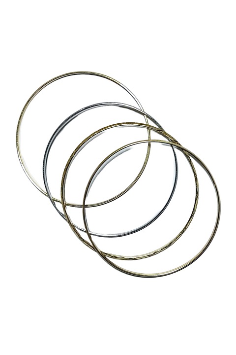 Set din 4 bratari circulare metalice, metale pentru bijuterii, Argintiu-Auriu, 20 cm