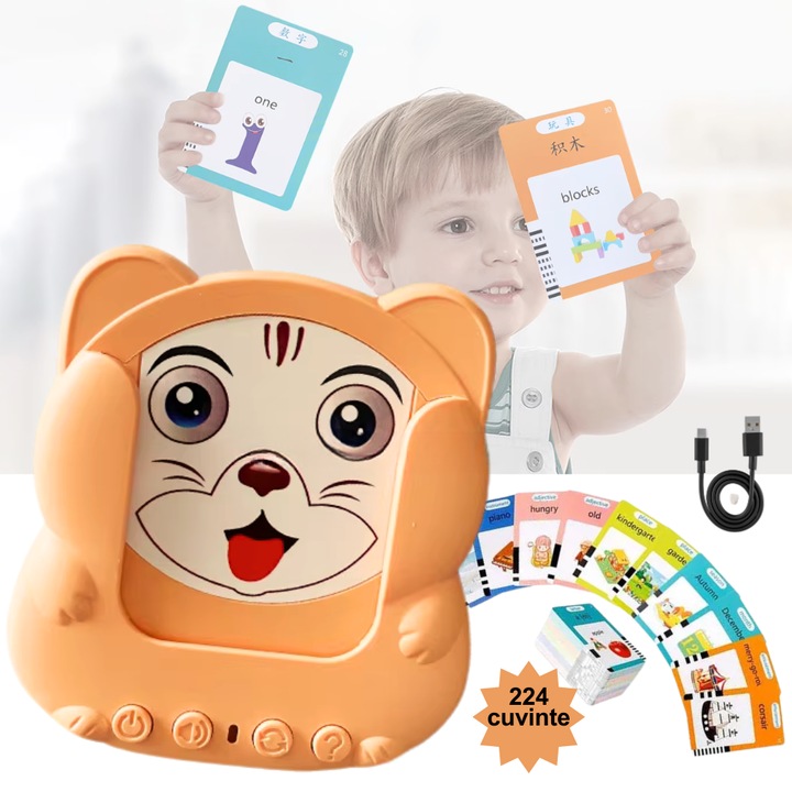 Монтесори образователни играчки IdealTI - Говорещи флаш карти за деца 3+, машина за обучение на английски с 224 думи