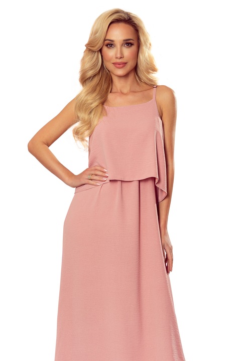 Rochie lunga fara maneci cu strat dublu roz pastel L