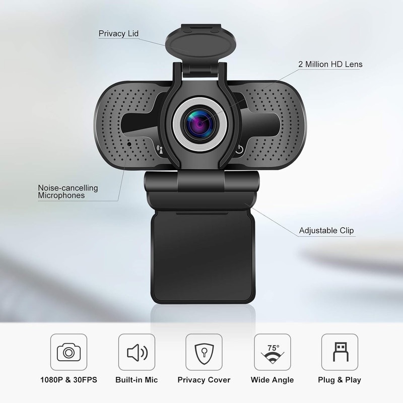Camera Web cu Microfon, 1080P HD, cu Capac de Confidentialitate si ...