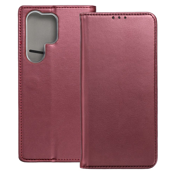 Husă de telefon compatibilă cu Samsung Galaxy S26 Ultra 5G, tip carte, cu suport pentru carduri bancare, închidere magnetică, bordeaux, Smart Magneto