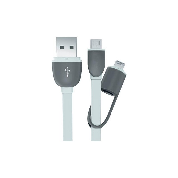 Cablu USB 2.1A, 1m, Dublu ( Lightning-Micro USB ), Alb, Fanton