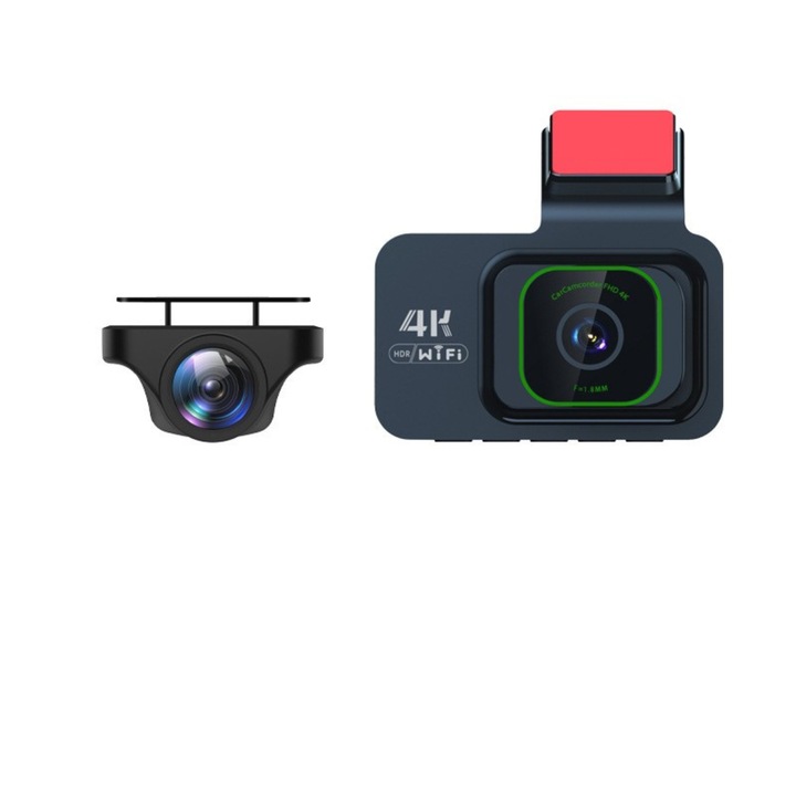 Двойна Dash Cam 4k отпред/отзад - Ultra HD 2160P, HDR технология Medeyatech™, регулируем G-сензор, приложение за iOS, Android, нощно виждане, запис в цикъл, включен Micro SD 64GB, 140° зрителен ъгъл, 3“ IPS екран, матово черен