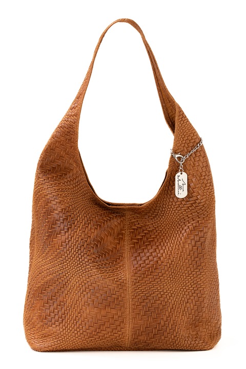 Anna Morellini, Geanta de piele cu accesoriu logo si bareta de umar, Maro scortisoara