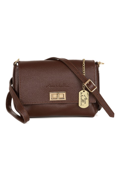 Anna Morellini, Geanta crossbody din piele cu accesoriu logo, Maro cognac