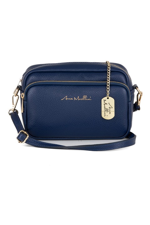 Anna Morellini, Geanta crossbody din piele cu buzunar frontal cu fermoar, Albastru inchis