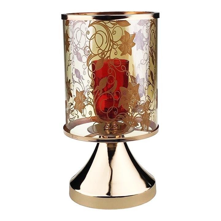 Сензорна лампа с цветен стъклен абажур, злато, 23 см, 1793H