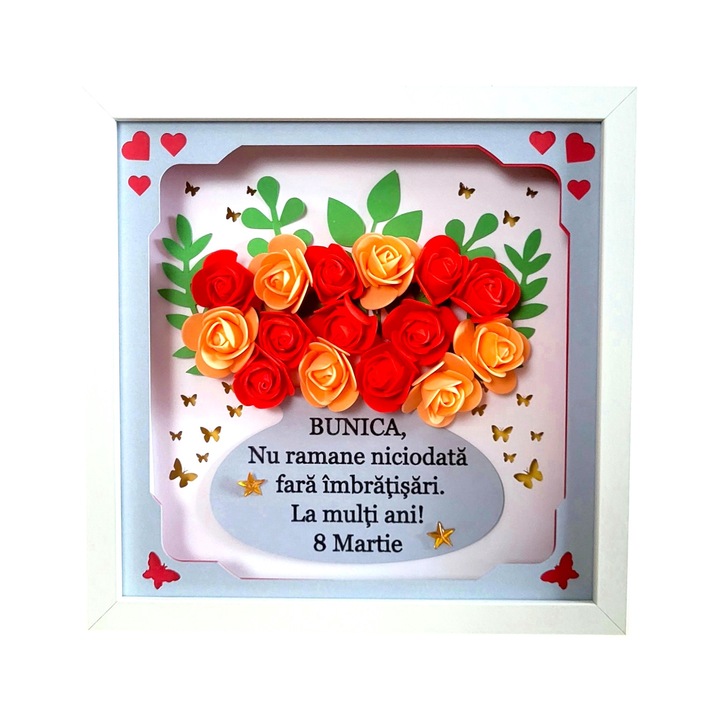 Tablou luminos Bunica, 8 Martie, 3D, cu lumina led, in straturi de hartie PREMIUM