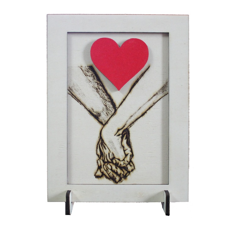 Decoratiune maini impreunate si inima rosie, 19x14 cm