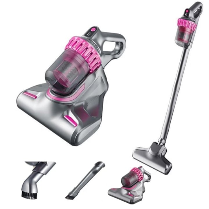 Aspirator Vertical Fara Fir EMATTERIO®, 4in, Aspirator Vertical sau de Mana Antiacarieni, Sterilizare UV, Portabil, Filtru HEPA, Igienizare Profundal, 8500Pa, Violet/Gri