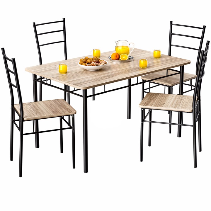 Трапезен комплект Casaria, маса 110 x 68 x 74,5 см, с MDF плот, 4 стола 37 x 44 x 86,5 см, 5 части