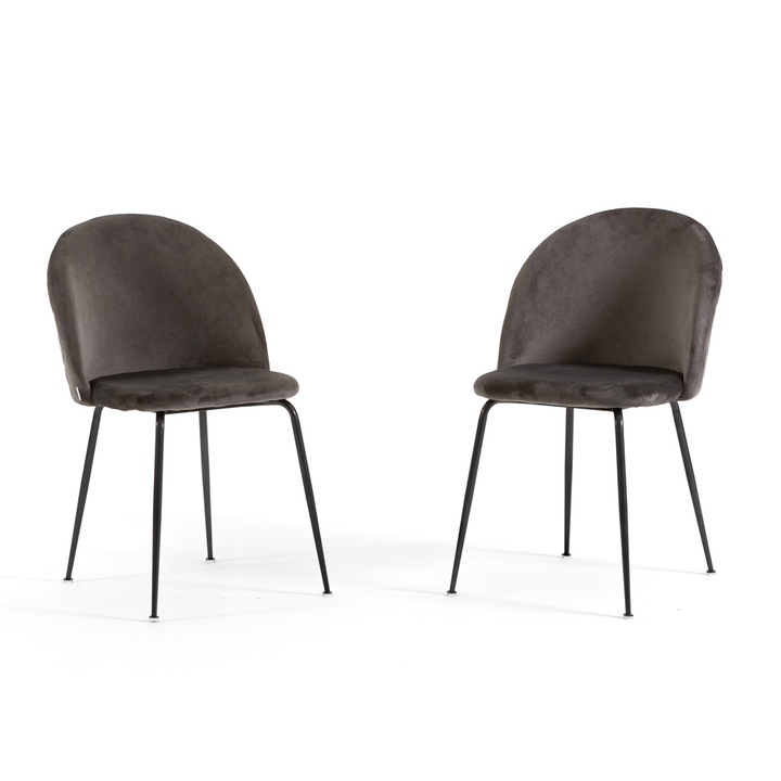 Комплект от 2 стола SARA Velvet - модерен интериорен дизайн с метални крака, комфорт и стил, тъмно сив