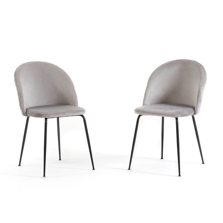 Set de 2 Scaune SARA din Catifea - Design Modern pentru Interior cu Picioare din Metal, Confort si Stil, Gri Deschis