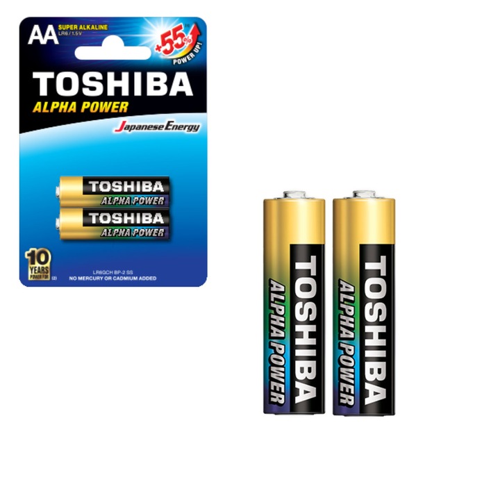 Set 2 baterii LR06 Super Alcaline, Toshiba Alpha Power AA, 1.5V, in blister AA