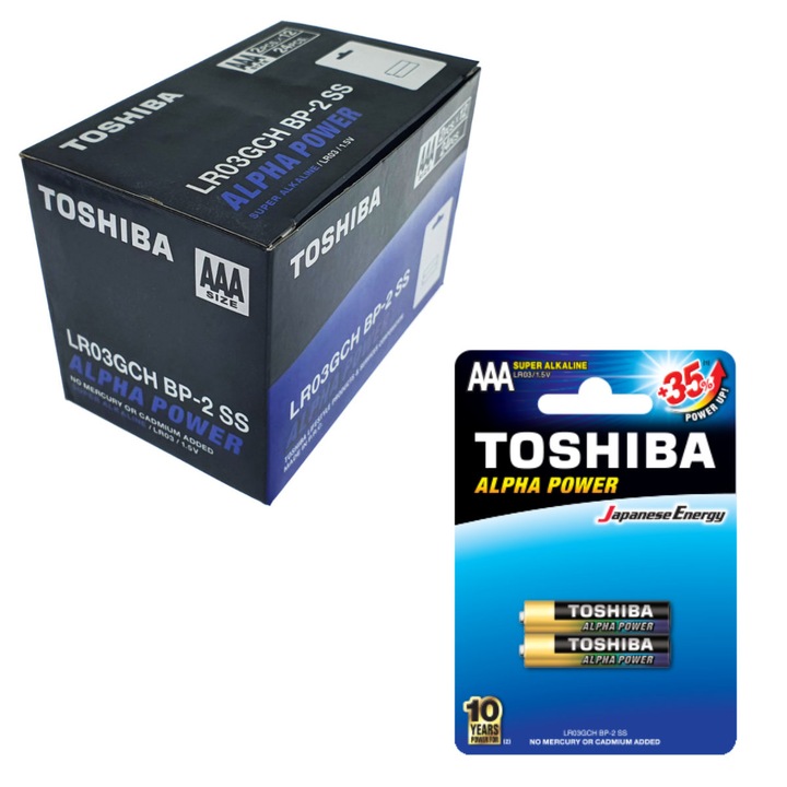 Set 24 baterii LR03 Super Alcaline, Toshiba Alpha Power AAA, 1.5V, in blistere AAA