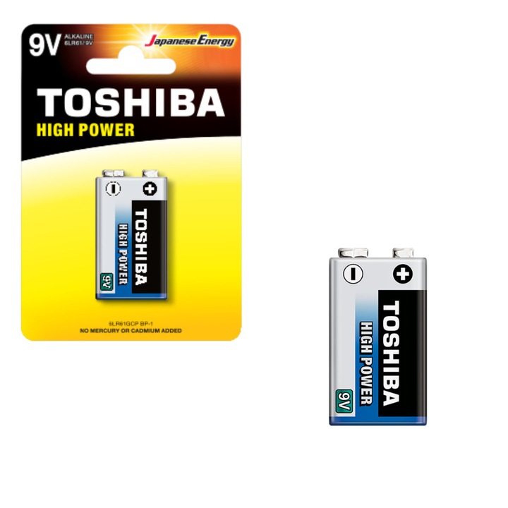 Baterie 9V alcalina, Toshiba High Power 6LR61, in blister 6LR61