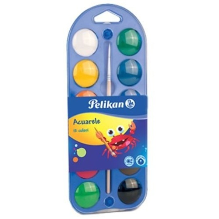 Set 2 x Acuarele, 12 Culori Pastila + Pensula, Pelikan