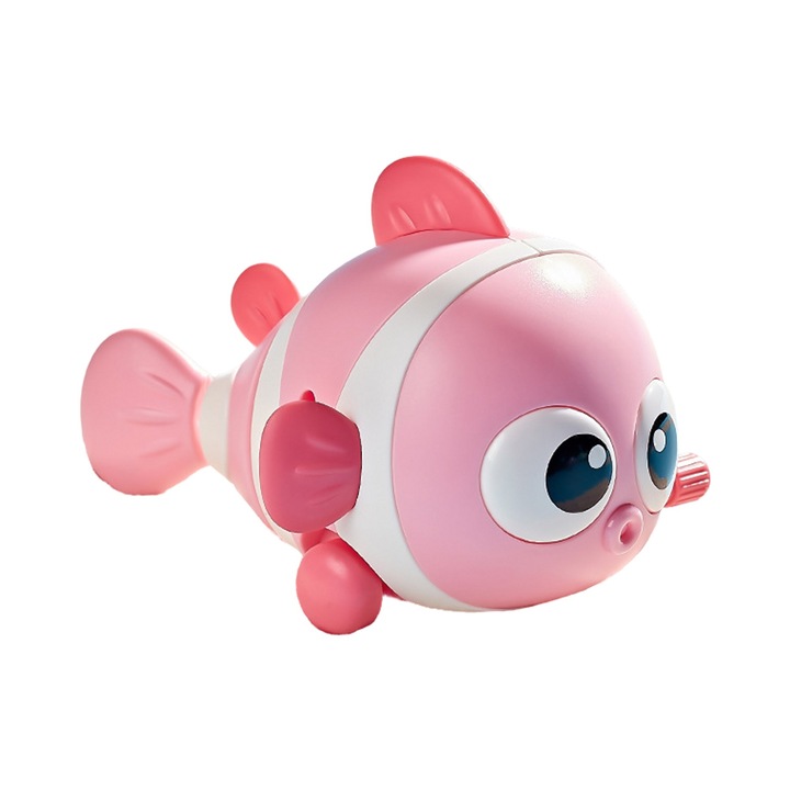 Jucarie mecanica pentru copii Flippy, pestisor haios, cu cheita, distractiv, se taraste, se misca, 11 x 9 x 7.5 cm, roz