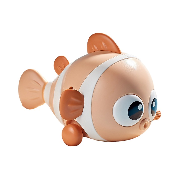 Jucarie mecanica pentru copii Flippy, pestisor haios, cu cheita, distractiv, se taraste, se misca, 11 x 9 x 7.5 cm, portocaliu