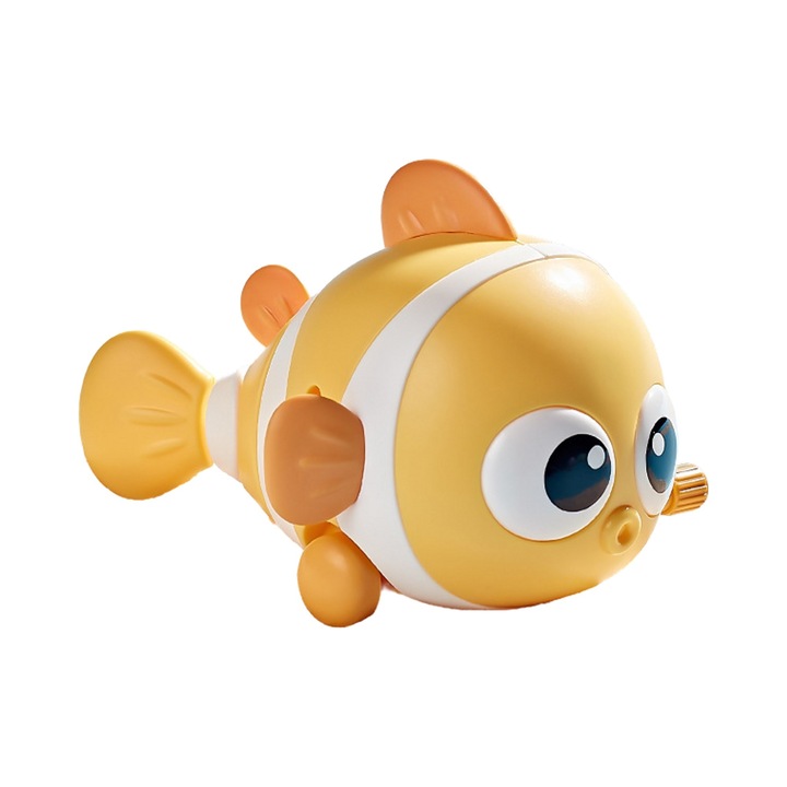 Jucarie mecanica pentru copii Flippy, pestisor haios, cu cheita, distractiv, se taraste, se misca, 11 x 9 x 7.5 cm, galben