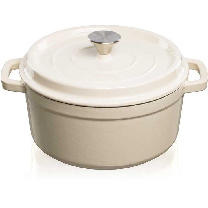 Crata cu capac Grand Feu, alb, 3,5l, fonta emailata, 24x10,5cm