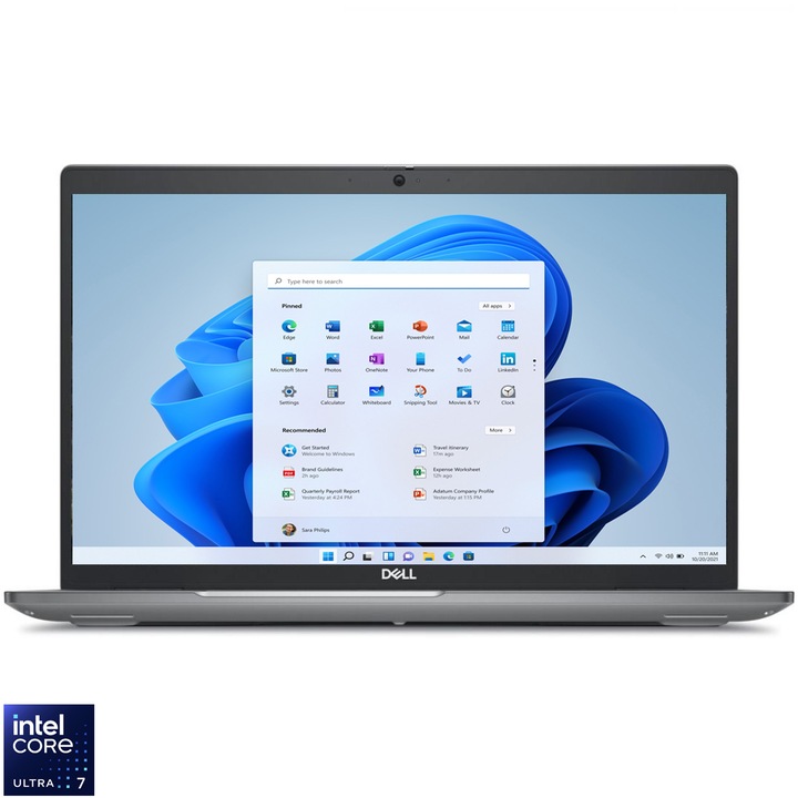 Dell Latitude 5550 laptop akár 4,9 GHz-es Intel® Core™ Ultra 7 165U processzorral, 15,6"-os Full HD kijelzővel, 16 GB DDR5 RAM-mal, 1 TB SSD-vel, Intel® Graphics, Windows 11 Pro operációs rendszerrel, ezüst színben