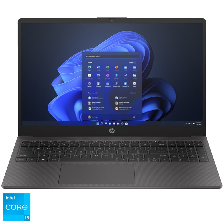 Laptop HP 250 G10 cu procesor Intel® Core™ i3-1315U pana la 4.5GHz, 15.6 FullHD, 8GB DDR4 RAM, 256GB SSD, Intel® UHD Graphics, Windows 11 Pro, Dark Ash, Silver