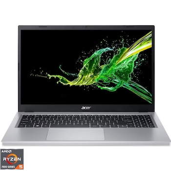Laptop Acer Aspire 3 A315-24P, cu procesor AMD Ryzen 5 7520U pana la 4.3 GHz, 15.6'' Full HD, 8GB LPDDR5 RAM, 512GB SSD, AMD Radeon Graphics, No OS, Pure Silver