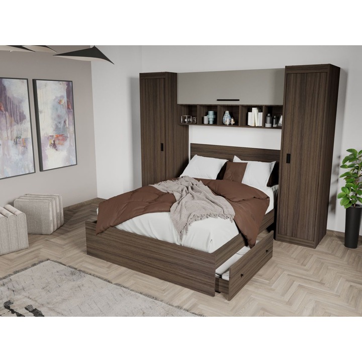 Set Dormitor Solomon, 2.43m, Pat 140 x 200, 2 x Dulap, Corp suprapozabil