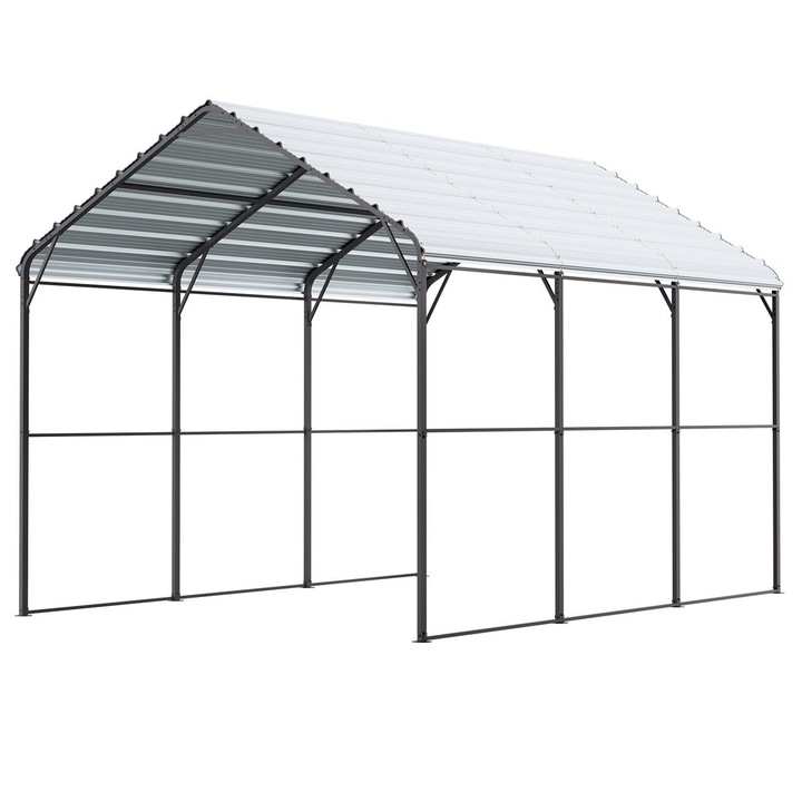 Copertina auto carport, 3 x 4.5 x 3.15 m, cadru si acoperis otel galvanizat, prelata laterala, 8 coloane