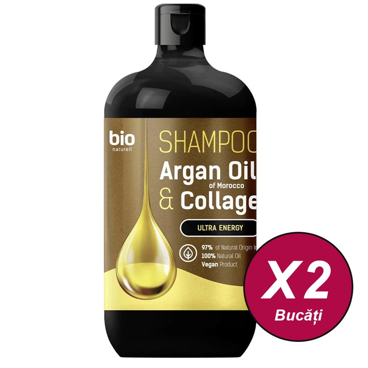 Set Sampon pentru toate tipurile de par BIO NATURELL, Ulei de argan din Maroc si colagen, 946 ml, 2 buc