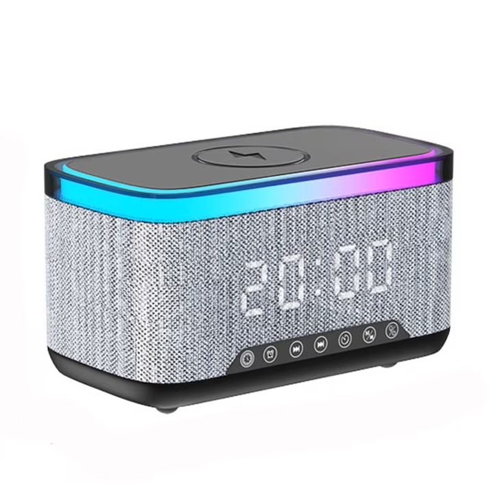 Boxa portabila multifunctionala, 10W, Bluetooth 5.3, Ceas, Incarcator Wireless, Lumina veghe, Alarma, USB, Black