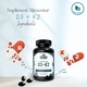 Supliment Alimentar Vitamina D3 + K2 Premium, NATUM NATURALS®, D3 25 mcg, K2 37.5 mcg, Vitamine, Minerale, Natural, Nutritie, Fara Alergeni, Biodisponibilitate Crescuta, Absorbtie Ridicata, Suport Imunitar, Vegan, Usor Inghitit, Cure 90 Zile, 90 Capsule