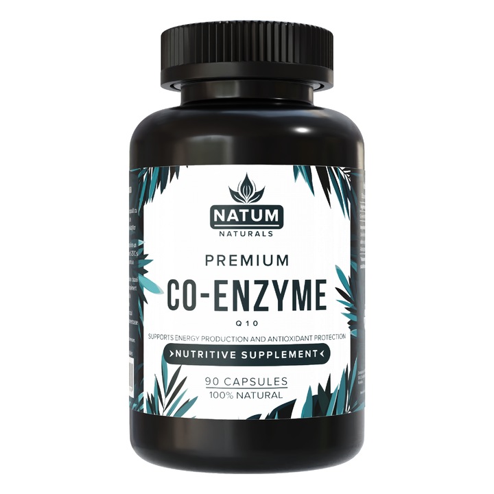 Supliment Alimentar Coenzima Q10 Premium, NATUM NATURALS®, Fara BSE si TSE, Vitamine, Minerale, Natural, Nutritie, Absorbtie Optima, Sustine Energia Celulara, Vegan, Antioxidant Puternic, Creste Rezistenta, Usor Inghitit, Cure 90 Zile, 90 Capsule