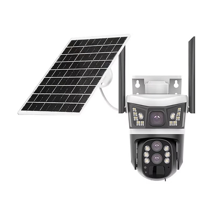 Camera de supraveghere, E-kamHD, V380 Pro 6MP 4G SIM card solar zoom optic 10X 3 lentile 3 ecrane