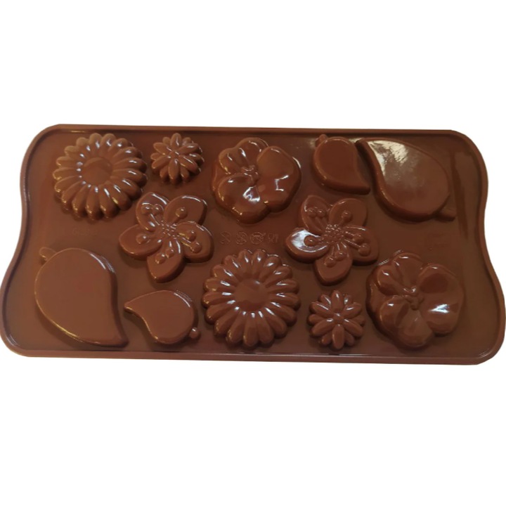 Forma din silicon pentru ciocolata, model cu flori, rezistenta la caldura