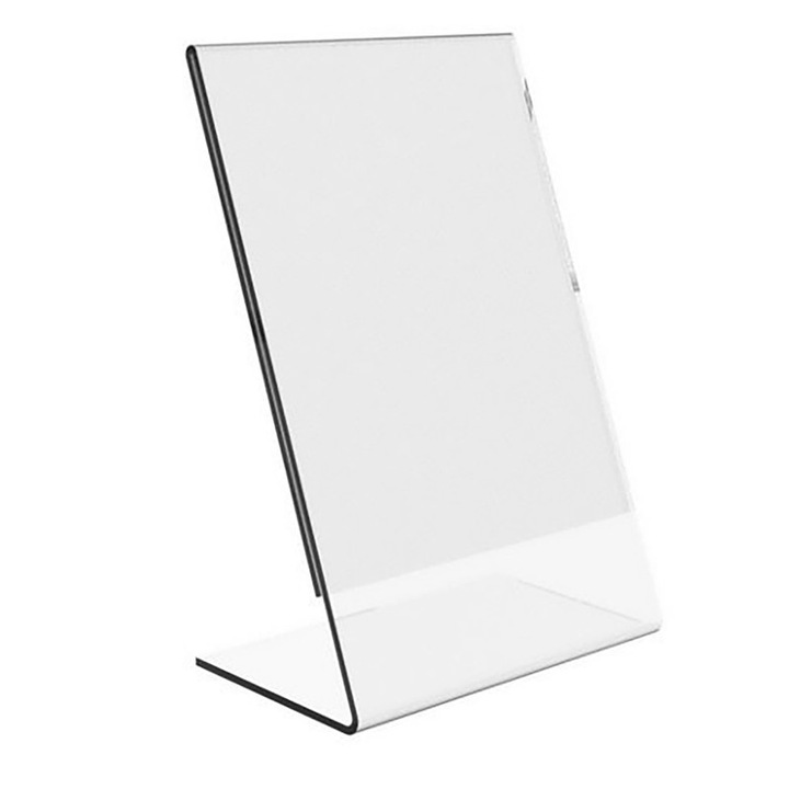 Suport tip meniu L, acril PMMA, transparent, A4 portret, 210 x 297 mm