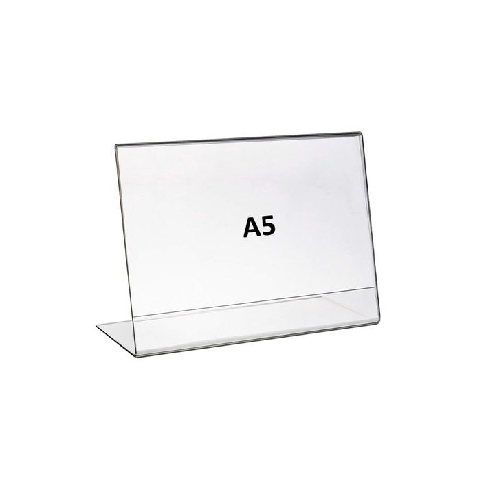 Suport tip meniu L, acril PMMA, transparent, A5 landscape, 210 x 148 mm, set 3 buc