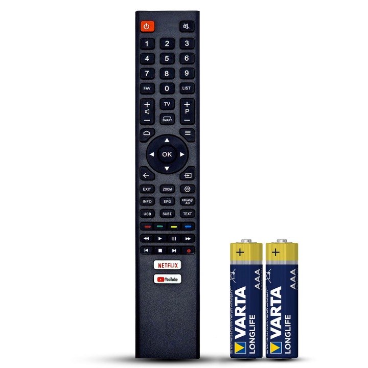 LED32SC400ATV дистанционно управление, съвместимо с NEI SCHNEIDER VORTEX Smart TV 55TD2072, evoremote®, черно, включени батерии