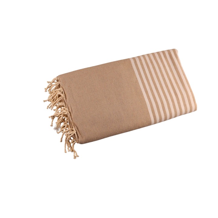 Roma pamut takaró, bézs, fehér csíkokkal 300 x 200 cm