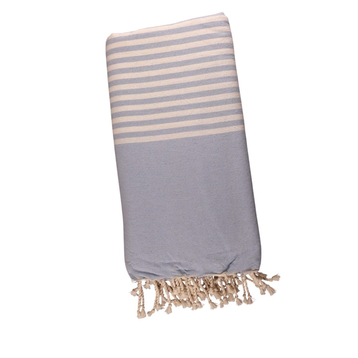 Roma pamut takaró, azúrkék, fehér csíkokkal 300 x 200 cm