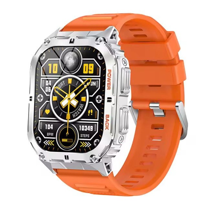 AMYMAT® K61 Pro Голям квадратен мъжки смарт часовник, AMOLED 1,96 инча Военен, Гласов асистент, Сърдечен ритъм, Кислород, Bluetooth повикване, Спорт, Компас, BT 5.3, Устойчив, Металик, IP68, Оранжев