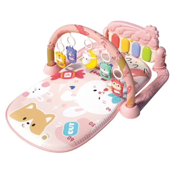 Centru de Activitati pentru Bebelusi cu Animale Simpatice, 75x56x43 Cm, Covoras Interactiv 5 in 1 cu Pian, Jucarii Detasabile, Sunete Muzicale, Lumina Delicata si Design Educational, Stimulare Cognitiva, + 0 Luni, Utility One