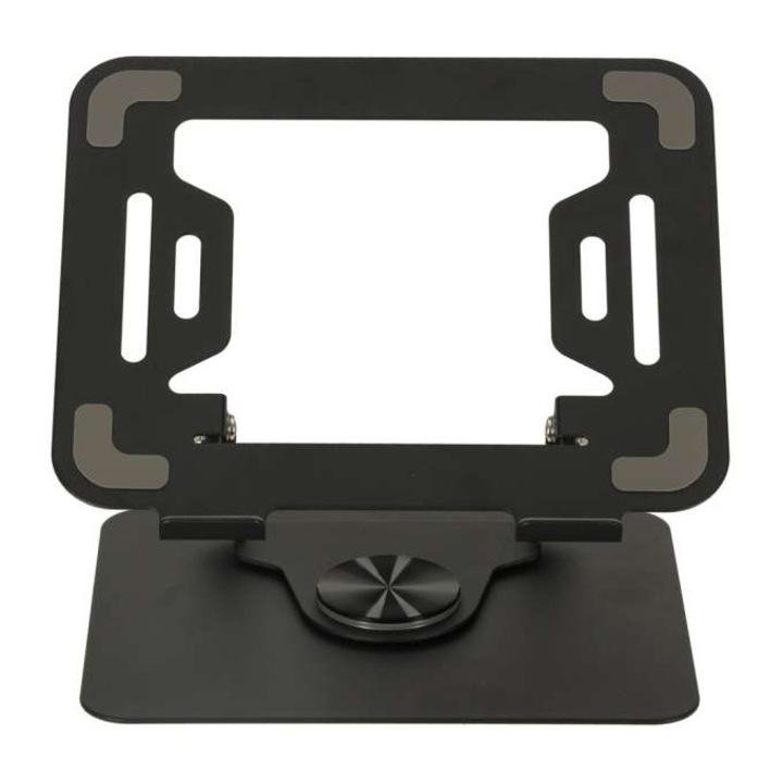 Suport Laptop WTO®, Baza rotativa 360 grade, Aluminium, Inaltime reglabila, Unghi inclinare reglabil, Negru, 26 cm x 22.5 cm