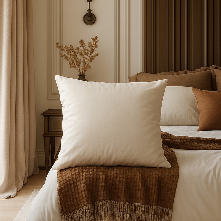 Perna puf si pene gasca Somnease Coneltex, dimensiuni 60 x 60 cm, patrata, culoare alba, pene 80%, 10% puf, 10% fibra siliconata tip bilute