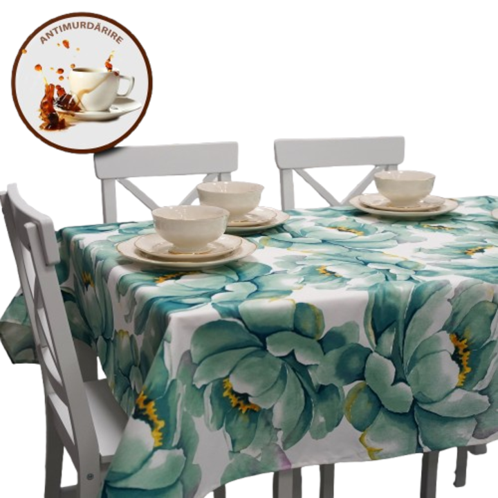 Foltosodásgátló terítő, 100% Pamut, 140x180 cm, Virág motívum, Kék